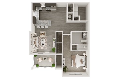 Floor plan for 1 bed, 1 bath, 884 sqft
